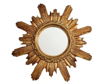 Miroir soleil florentin avec cadre en bois doré - Miroir soleil, 1960s