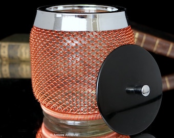 Lidded Ice Container of Glass with Copper Wire Mesh