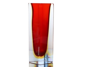 Murano Glass ムラノ カット 大型 花瓶 大型ムラーノガラス花瓶 - ファセットカットアートガラス容器