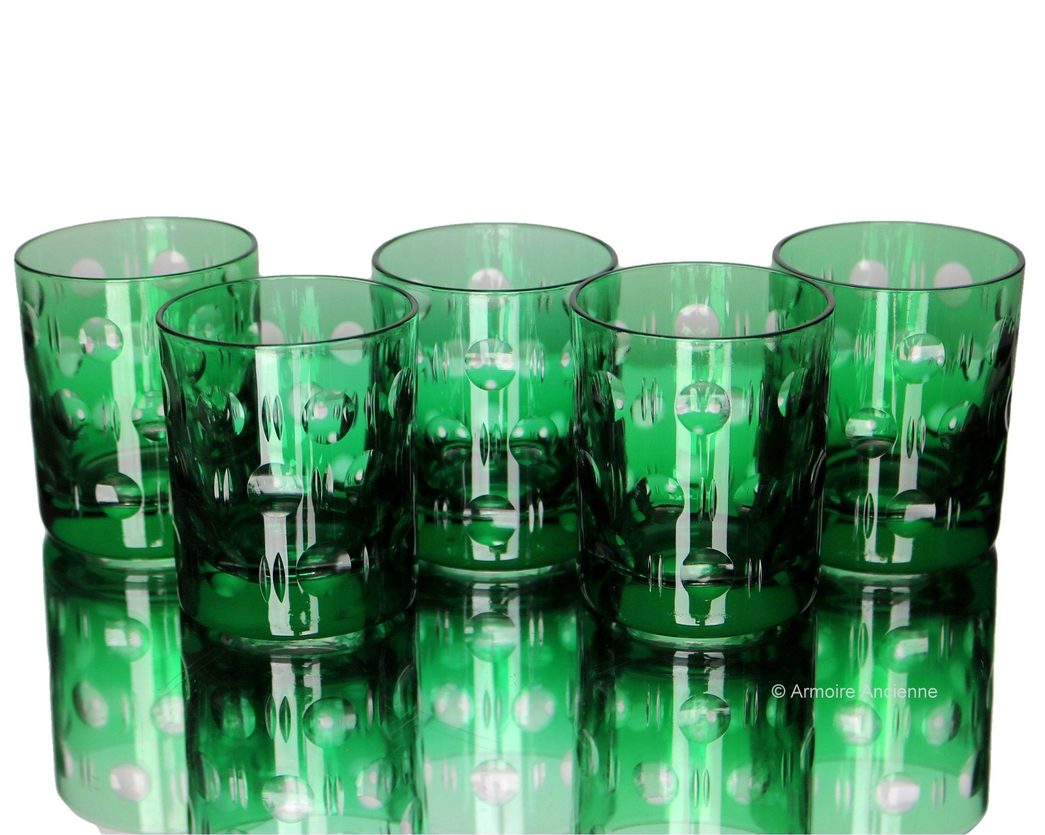 5x Cut Crystal SHOT Glasses With Emerald Green Overlay Etsy UK