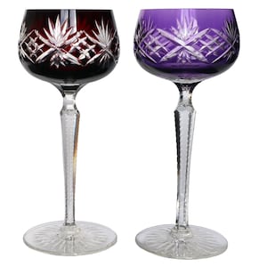 VAL SAINT LAMBERT Crystal Wine Glasses with Overlay | Set of 2
