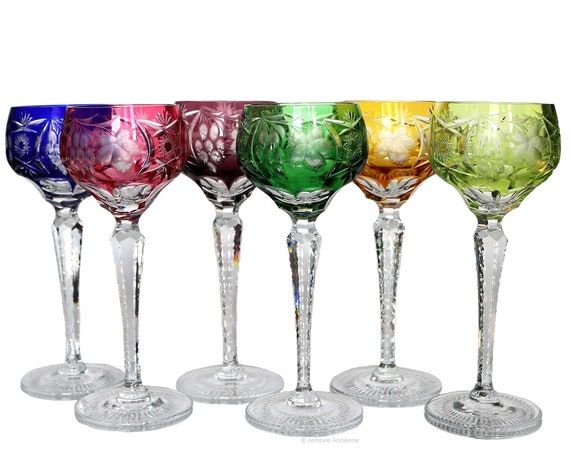 Trinkware Colored Stem Wine Glasses Set of 6 - Multi Yellow, Orange,  Purple, Blue, Red, Green - Fun Party Wine Goblets -11oz