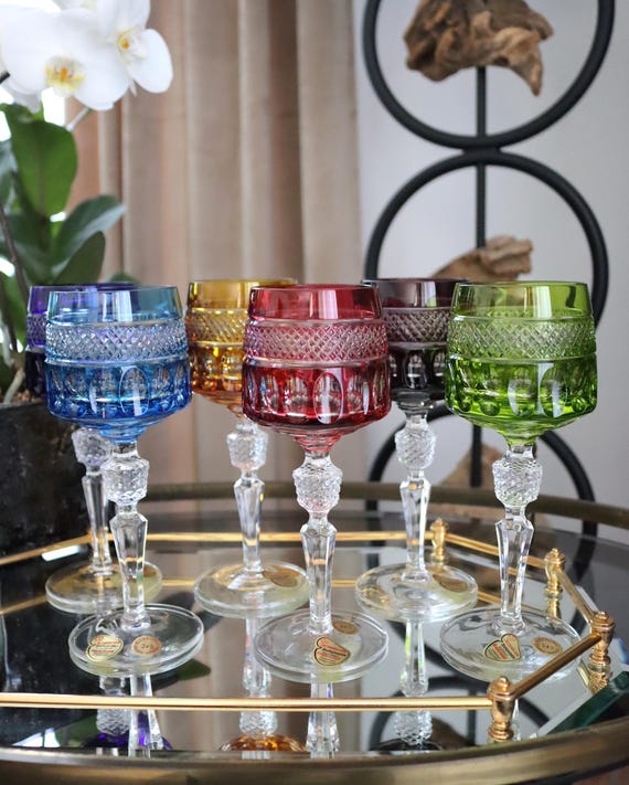 6x Colored Crystal Wine Glasses - JOSKA - Etsy