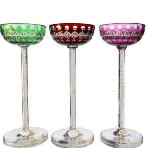 1x Antique CORDIAL GLASS with Air Twist Stem / Luftfiligran & Elaborate Crystal Cuts - JOSEPHINENHÜTTE, 1910s