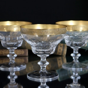 Crystal CHAMPAGNE COUPES - Champagne Saucers with 24K Gold Minton Rim - THERESIENTHAL