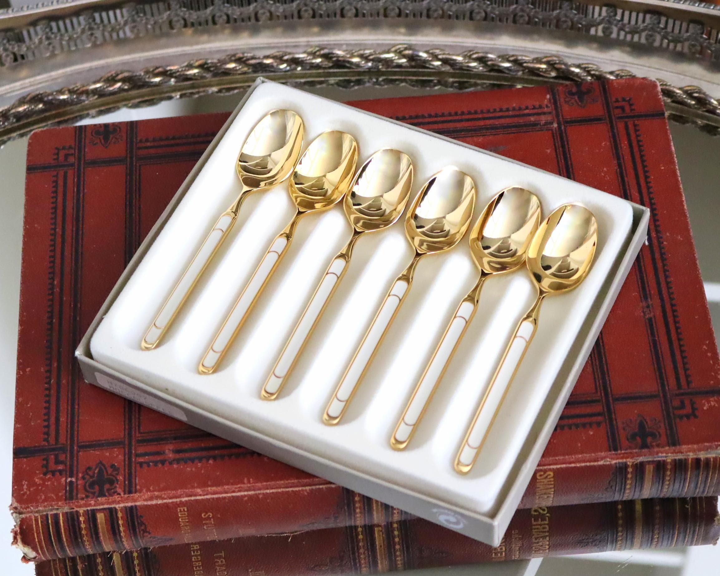 6x Teelöffel, 24K Vergoldet - HANSEAT, Design by August Warnecke
