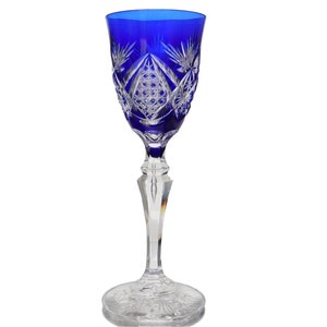 VAL ST LAMBERT - Crystal Wine Glass with Cobalt Blue Overlay - Saarlouis Pattern, 1905