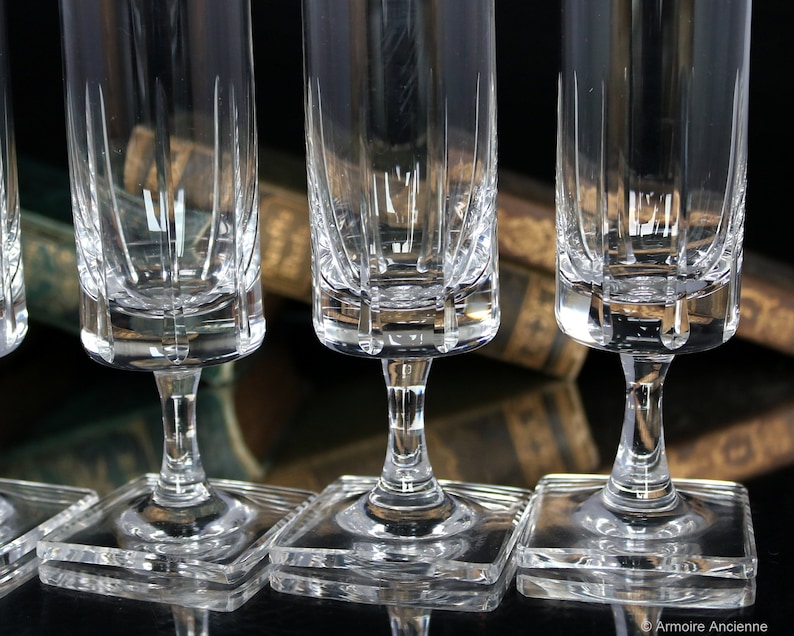 5x ROSENTHAL Crystal CHAMPAGNE FLUTES on Square Foot Design by George Butler Jensen Berlin Pattern
