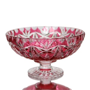 Ciotola vintage con base in cristallo color mirtillo rosso - Piatto da portata in vetro tagliato