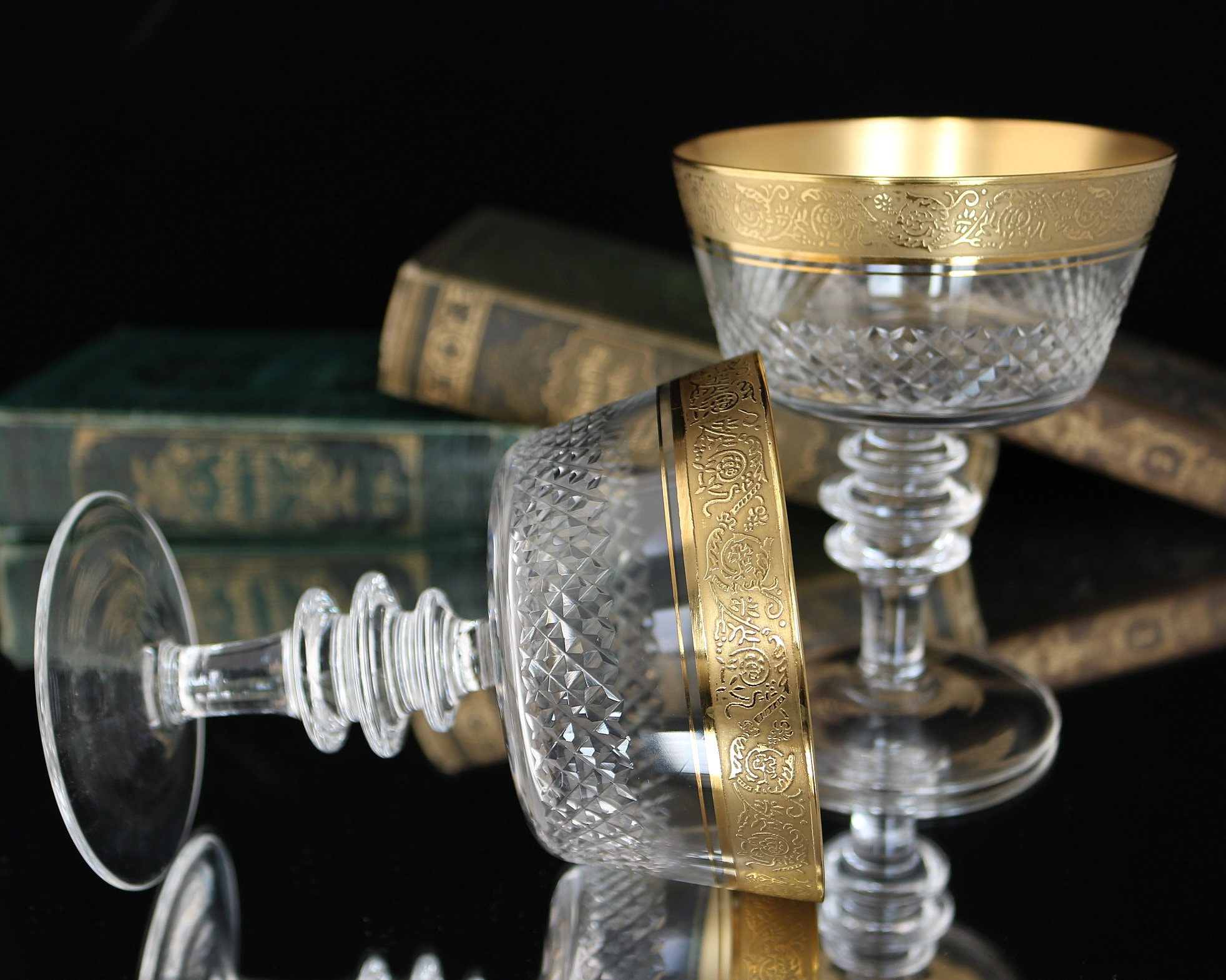 5x Large Crystal CHAMPAGNE Coupe Glasses with 24K Gold Rim & Etsy