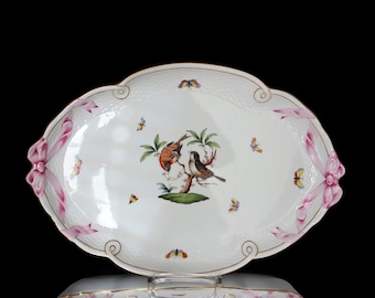 Large Ribbon Tray - HEREND Rothschild, Birds Pattern