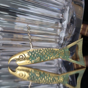 1950s Brass WINE OPENER in Fish Design - Corkscrew Cap Lifter