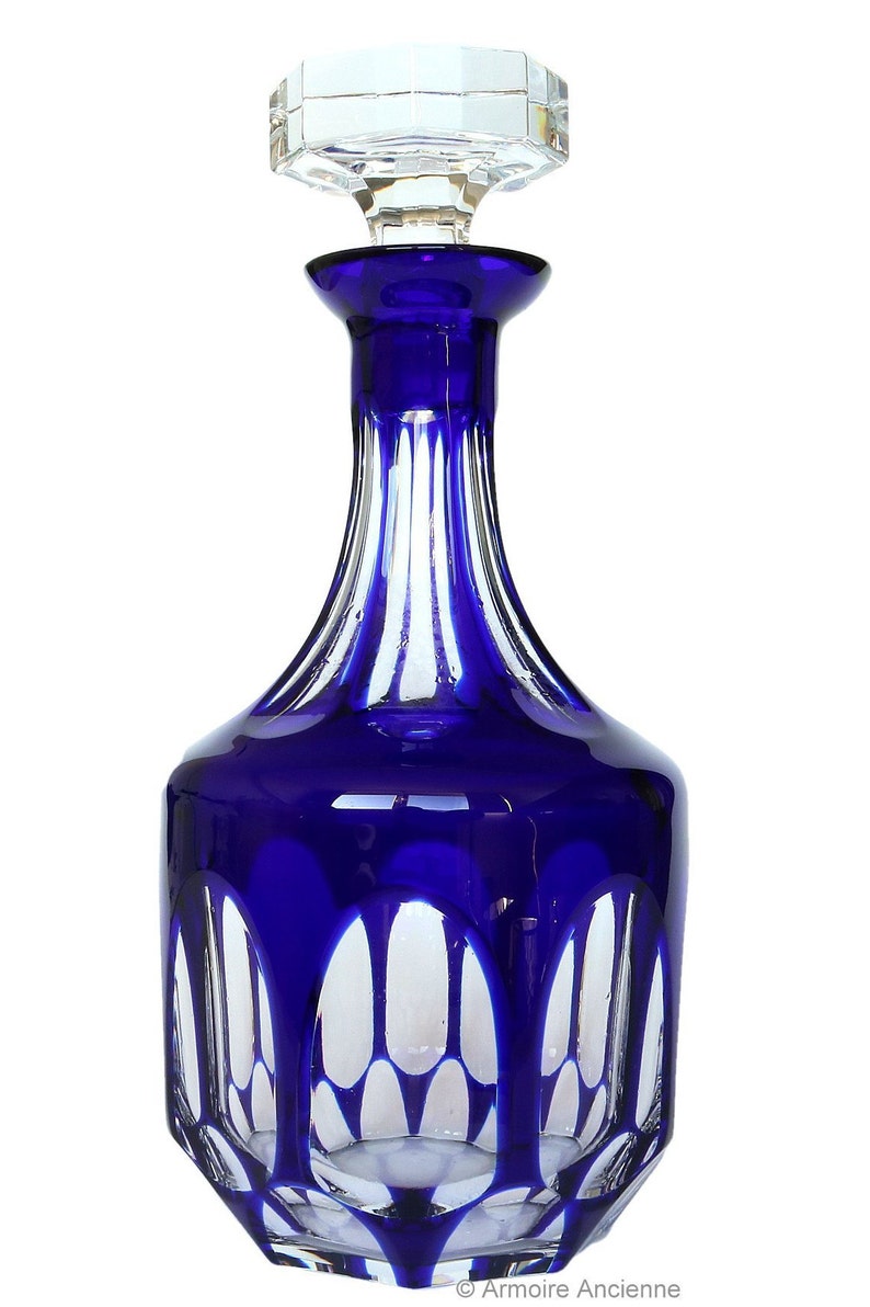 CRYSTAL DECANTER With Cobalt Blue Overlay Christmas Gift Etsy