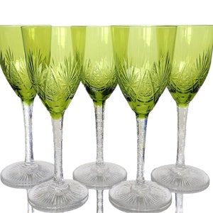 5x Kieliszki do wina Chartreuse - VAL ST LAMBERT, szlif Werner