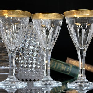 MOSER - 3x Crystal WINE Glasses with 24K Gold Encrusted Rim - Adele Melikoff Pattern