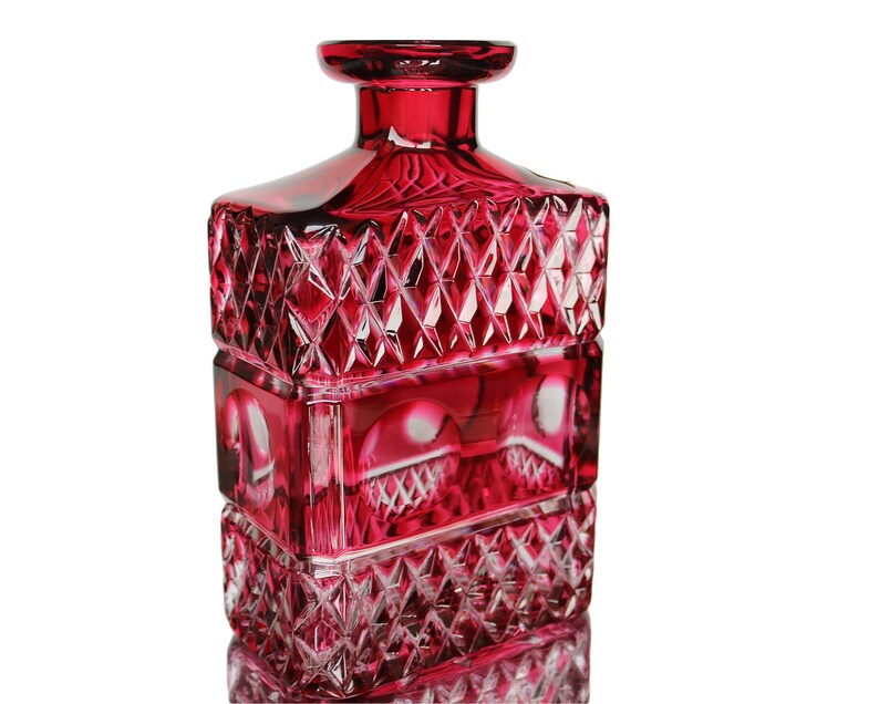 Crystal DECANTER Rectangular Shape With Gold Ruby Overlay Etsy