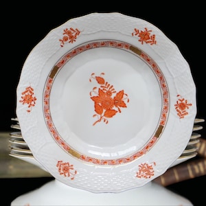 1x HEREND porseleinen dessertrocaillebord Ø 21 cm - Apponyi Rust (oranje) 1520/AOG