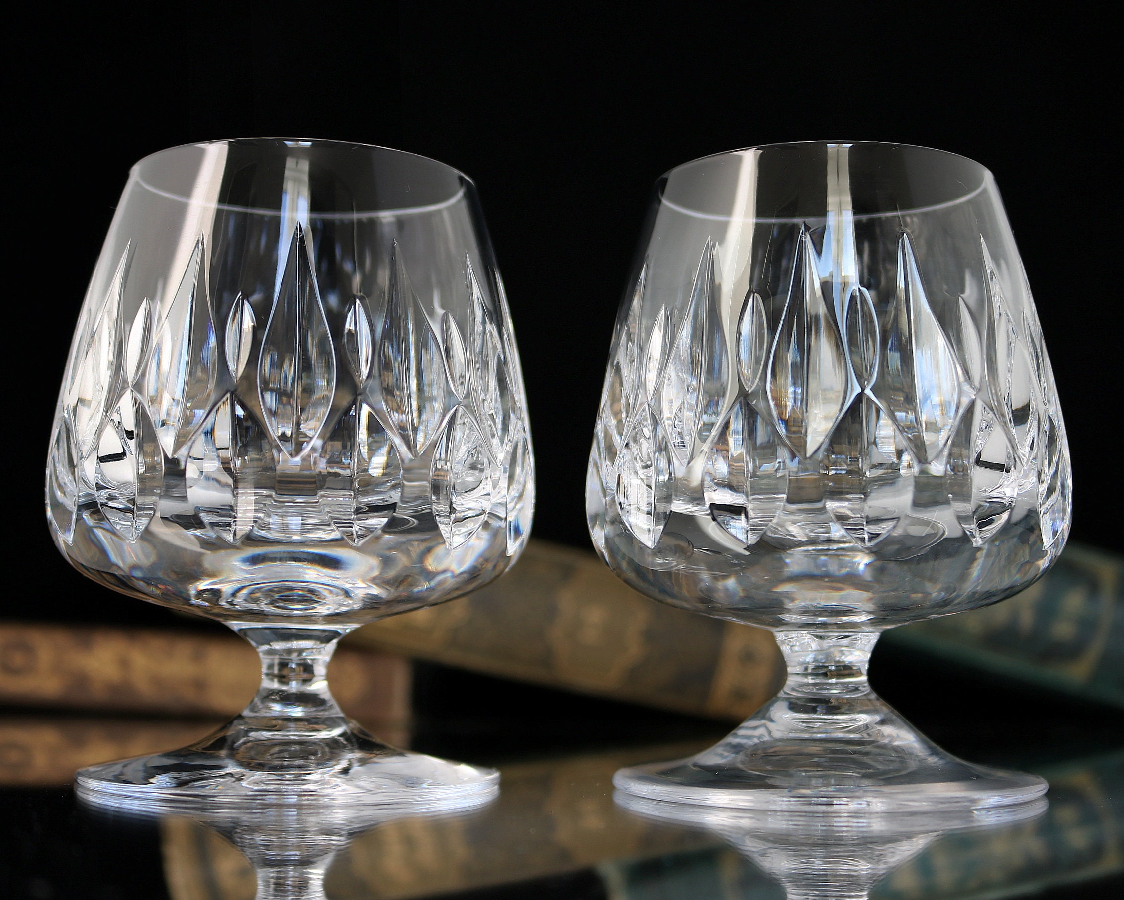 2x Crystal COGNAC Glasses Heavy BRANDY Snifters Cut Decor Etsy