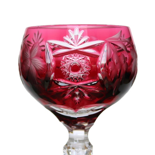 2x shops Cut Crystal WINE Glasses with Overlay - Traube / Grapes Pattern