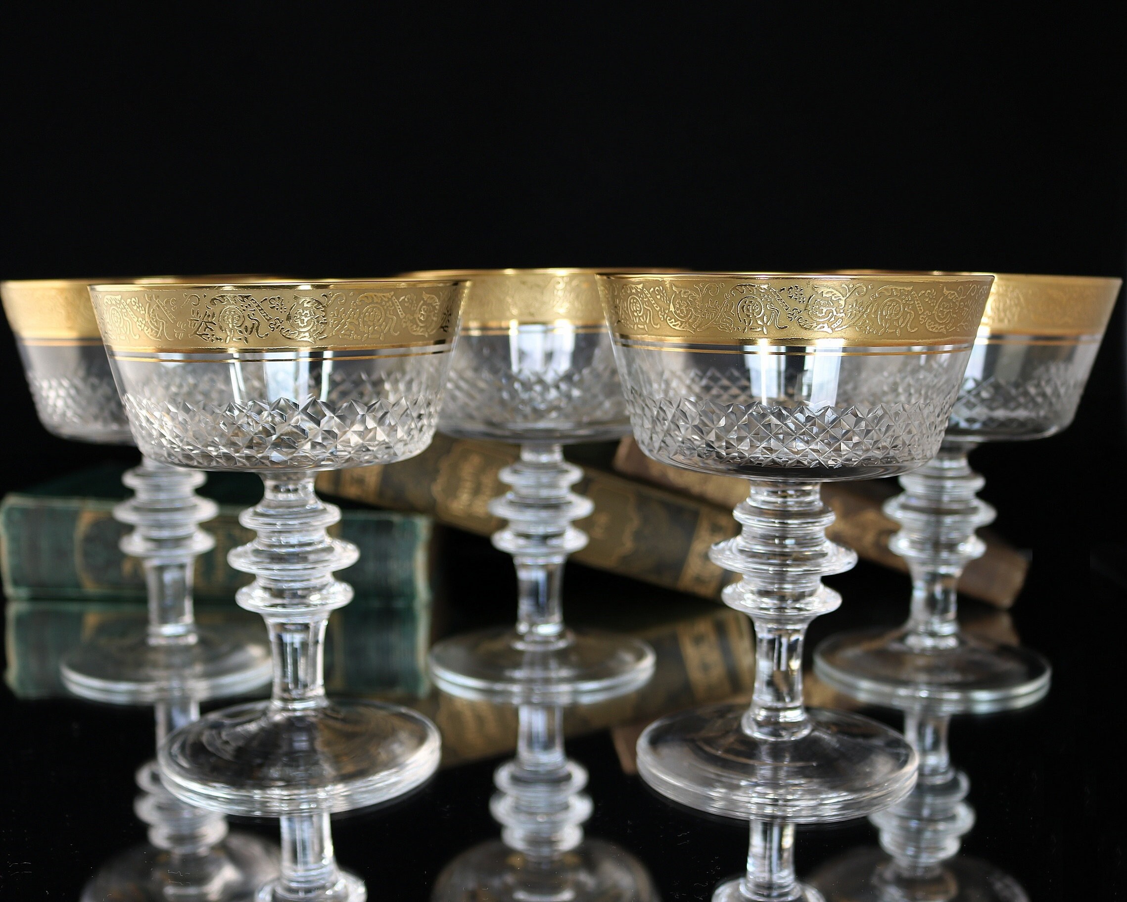 5x Large Crystal CHAMPAGNE Coupe Glasses with 24K Gold Rim & Etsy