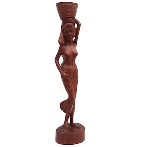 Hand-carved Wooden Figurine - Lady with a Basket - African Art