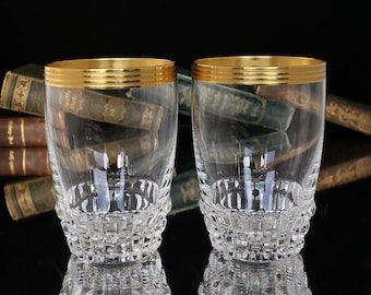 6x Crystal WATER Glasses with 24K Gold Rim
