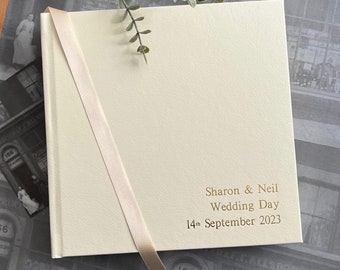 Personalised Ivory Leather Wedding Photo Album | Matching Clamshell Box Optional | 5 sizes Available