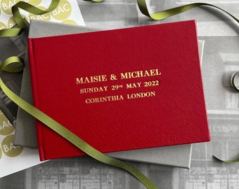 Personalised Red Leather Wedding Guest Book | A5 or A4 Landscape