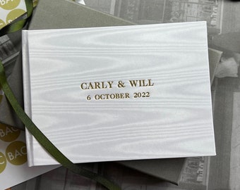 Personalised Guest book | White Watermarked Satin | A5 or A4 Landscape