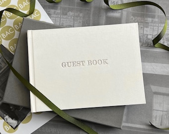 WHITE Wedding Guest Book with Silky Satin and Pearl Accents 