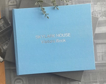 Personalised Sky Blue Visitor Guest Book | Lizard Effect Finish