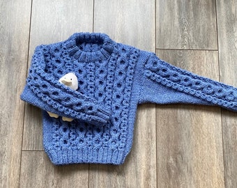 Boys Blue Cable Pattern Jumper, Hand Knitted, Age 4 - 5 years - Chest 24" (61cms)