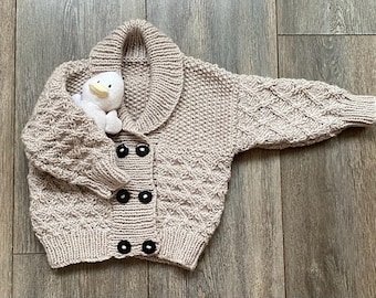 Childs, Acrylic Aran Weight, Hand Knitted Cardigan, Age 1 - 2 years