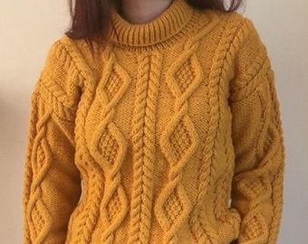 Made To Order, Hand Knitted Cable Pattern Sweater In Wool Blend Yarn