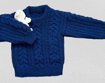 SLIGHTLY IMPERFECT - Hand Knit Childs Jumper, Royal Blue -Wool Blend Yarn - Chest 56cms (22") Age 3-4  Years