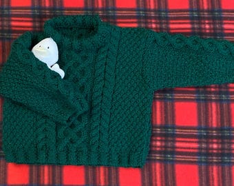 Age 1 - 2 years - Bottle Green, Cable Pattern Sweater, Chest 51cms (20")
