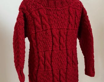 Childs Jumper, Age 2 - 3 years, Red, Cable Pattern, Chest Size 22" (56 cms)