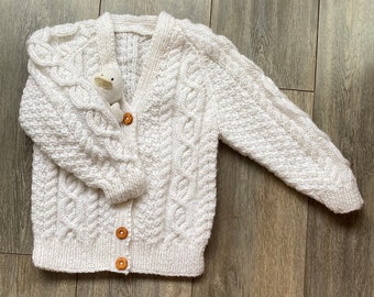 Girls White V Neck Cardigan, Cable Pattern, Chest 24" (61 cms)