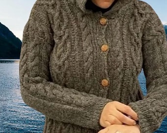 Made To Order Hand Knitted Aran Wool Hooded Jacket: Celtic Knot Design, Shetland Wool