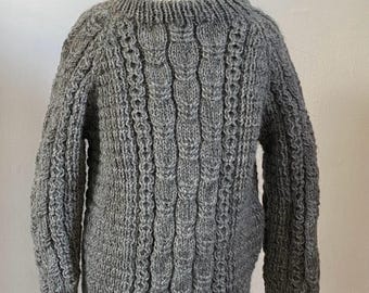 Boys Alpaca with Wool Jumper, Age 3 - 4 years, Hand Knit, Cable Design