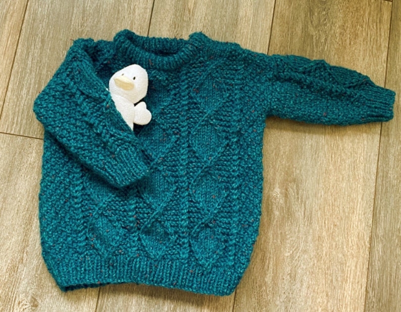 Toddlers, Cable Design Jumper, Age 2-3 years, Button Down Crew Neckline,Wool With Acrylic Blend Yarn, Hand Knitted, Made in Scotlandl 