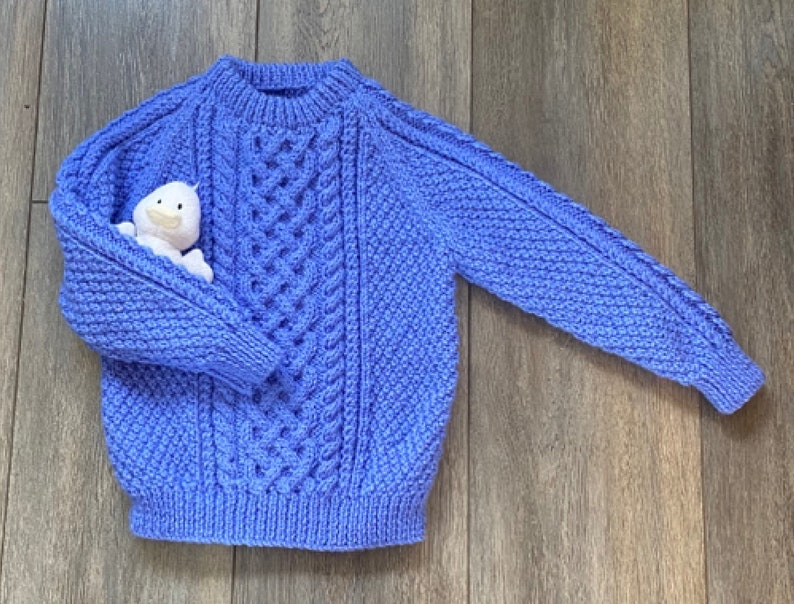 Hand Knitted Child's Crew Neck Jumper With Cable Pattern - Fits Age 3 - 4 Years 