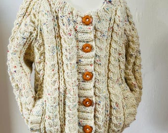 Hand Knitted, Cable Pattern, Cardigan To Fit Age 3-4 years
