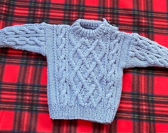Baby Jumper, 6-12 Months, Cable Pattern, Blue Wool Blend Yarn