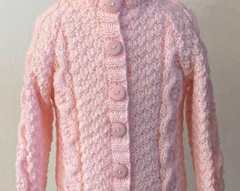 Girls Pink Cardigan, Age 2 - 3 years, Cable Pattern