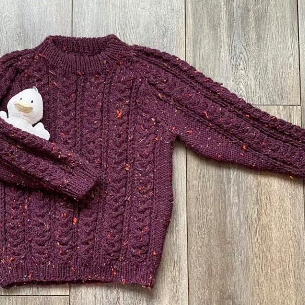 Child's Jumper, Chest 24" (61cms) Cable Pattern, Hand Knitted, Maroon Colour, Age 3 - 4 years