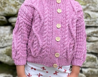Girls Cardigan, Pink, 4-5 years, Cable Pattern