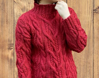Woman Cable Sweater, Chest Size 87 - 92cms (34-36") -Alpaca with Wool Blend Yarn
