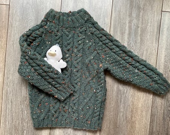 Boys Hand Knitted, Cable Pattern, Aran Sweater- Fits Chest Size 20" (51 cms) Age 2 - 3 years