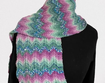 Woman's Scarf, Multi Colour 2 ply Lace Yarn, Zig Zag Design